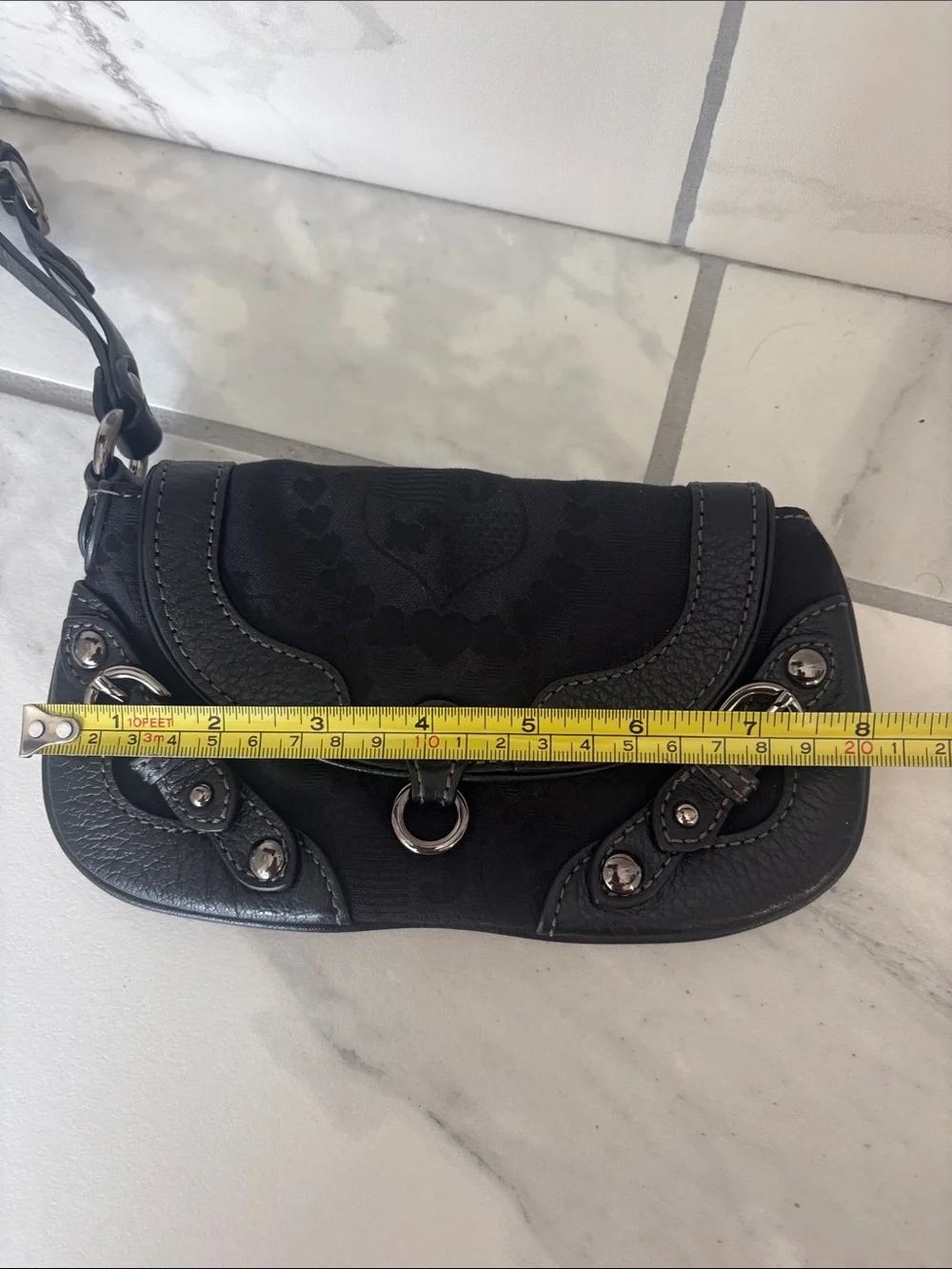 Vintage Juicy Couture Baguette Wristlet Clutch Black Canvas Leather Silver Y2K